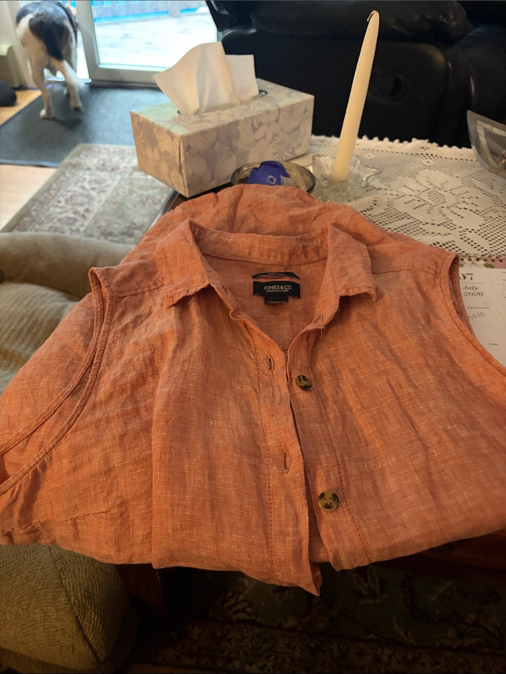 Sleeveless Button-Down Shirt in Coral